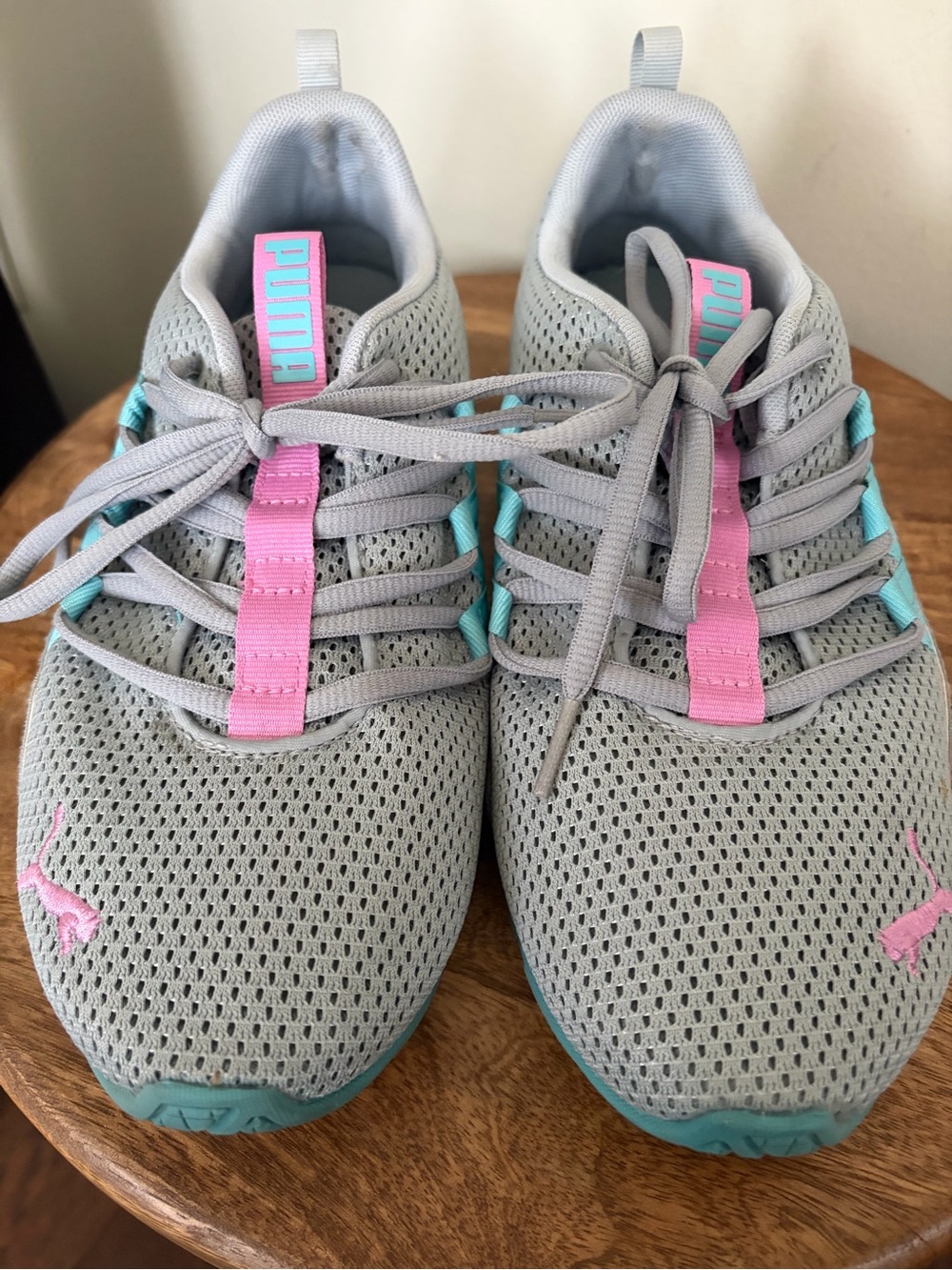 Puma Women’s Gray Mesh Sneakers with Pink & Teal Accents